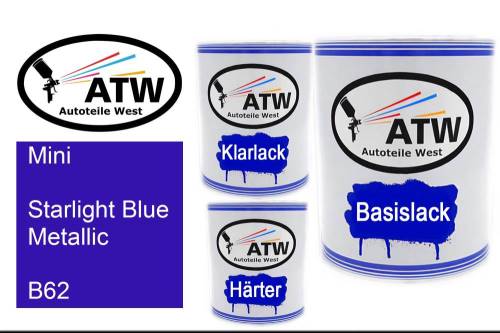 Mini, Starlight Blue Metallic, B62: 1L Lackdose + 1L Klarlack + 500ml Härter - Set, von ATW Autoteile West.